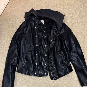 We The Free Black vegan Leather Jacket with Hood sz M